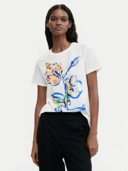 Desigual T-Shirt Zurich 26SWTK38 Biały Regular Fit. Białe t-shirty Desigual, s, bez wzorów, z bawełny, bez kołnierzyka, bez ramiączek. Za 269.99 zł.