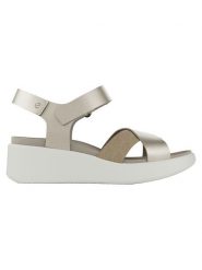 Ecco Skórzane sandały "Flowt Wedge LX" w kolorze srebrnym rozmiar: 41. Szare sandały ECCO, bez wzorów, klasyczne, z otwartym noskiem, bez obcasa, na platformie, bez zapięcia. Za 312.52 zł.
