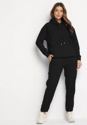 Czarny Komplet Dresowy Rozpinana Bluza z Kapturem Wykończona Ściągaczem i Spodnie z Gumką w Pasie Starkie. Czarne bluzy Born2be, m, bez wzorów, z dresówki, bez ramiączek, z kapturem. W wyprzedaży za 72.24 zł.