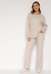 Jasnobeżowy Komplet Dzianinowy z Bawełną i Wełną Spodnie i Warkoczowy Sweter Errela. Brązowe swetry Born2be, uniwersalny, bez wzorów, z bawełny, bez ramiączek. Za 139.99 zł.