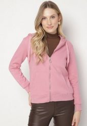 Ciemnoróżowa Bluza z Kapturem Zapinana na Suwak Erekai. Czerwone bluzy Born2be, l, bez wzorów, z dzianiny, sportowe, bez ramiączek, z kapturem. Za 109.99 zł.
