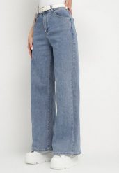 Jasnoniebieskie Jeansy o Szerokim Kroju z Wysokim Stanem Adello. Niebieskie jeansy Born2be, bez wzorów, z jeansu, eleganckie, z podwyższonym stanem. W wyprzedaży za 76.49 zł.