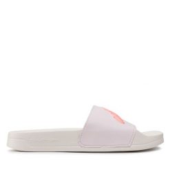 Klapki adidas. Czerwone klapki adidas, bez wzorów, sportowe, bez obcasa, bez zapięcia. Za 129.99 zł.