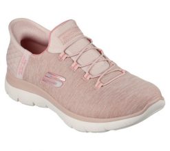 Tenisówki Skechers Model Slip-ins Summits- Dazzling Haze Kolor Rose. Czerwone trampki Skechers, bez wzorów, z jersey, bez zapięcia. Za 299.99 zł.