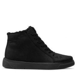 Botki ECCO. Czarne botki ECCO, bez wzorów, street, bez obcasa, na płaskiej podeszwie, bez zapięcia. Za 429.99 zł.