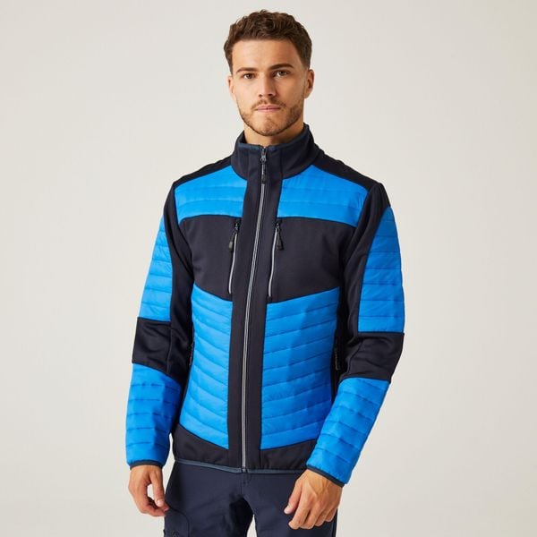 Kurtka robocza hybrydowa unisex E-Volve. Niebieskie kurtki Regatta, xs, bez wzorów, z tkaniny, bez kaptura. Za 228.65 zł.