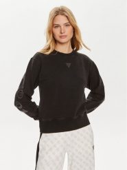 Guess Bluza W4YQ17 KC8I0 Czarny Regular Fit. Czarne bluzy Guess, s, z aplikacjami, z bawełny, bez kaptura. Za 199.99 zł.