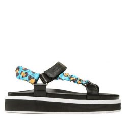 Sandały TWINSET. Czarne sandały Twinset, bez wzorów, bez obcasa, na płaskiej podeszwie, bez zapięcia. Za 399.99 zł.