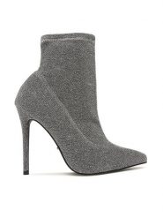 DeeZee Botki KL-HT6933-1 Srebrny. Szare botki DeeZee, bez wzorów, z materiału, bez obcasa, na szpilce, bez zapięcia. Za 99.99 zł.