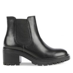 Sztyblety Geox. Czarne botki Geox, bez wzorów, bez obcasa, na słupku, bez zapięcia. Za 549.99 zł.