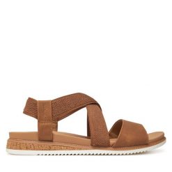 Sandały Skechers. Brązowe sandały Skechers, bez wzorów, bez obcasa, na płaskiej podeszwie, bez zapięcia. Za 159.99 zł.