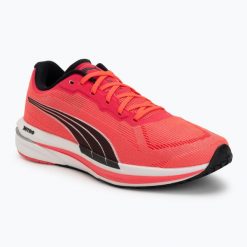 Buty do biegania damskie Puma Eternity Nitro. Czerwone buty treningowe Puma, bez wzorów, bez zapięcia, do biegania. Za 349.99 zł.