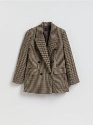 Dwurzędowa marynarka z dodatkiem wełny - wielobarwny. Marynarki i żakiety Reserved, l, bez wzorów, z tkaniny, bez ramiączek. Za 299.99 zł.