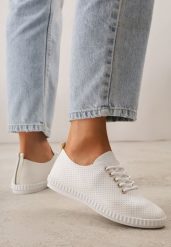 Beżowe Minimalistyczne Tenisówki z Imitacji Skóry z Drobną Perforacją Lalosa. Brązowe trampki Born2be, bez wzorów, z dzianiny, klasyczne, bez zapięcia. Za 59.99 zł.