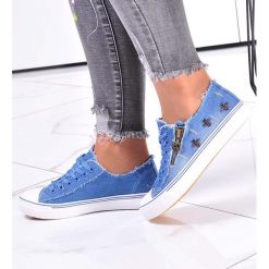 Wiązane niebieskie trampki z jeansu /F5-2 12265 S293/ 41. Niebieskie trampki Pantofelek24, bez wzorów, z jeansu, bez zapięcia. Za 49.90 zł.