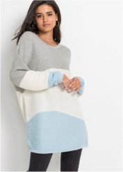 Sweter w prążek. Szare swetry bonprix, bez wzorów, bez ramiączek. Za 114.99 zł.