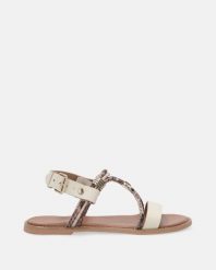 SKÓRZANE SANDAŁY Z MOTYWEM ZWIERZĘCYM MRZ10301 BEIGE. Brązowe sandały Venezia, bez wzorów, ze skóry, bez obcasa, bez zapięcia. Za 279.00 zł.