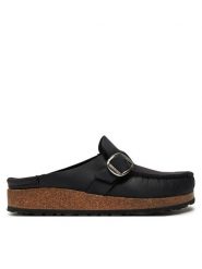 Birkenstock Klapki Buckley 1024942 Czarny. Czarne klapki Birkenstock, bez wzorów, ze skóry, bez obcasa, bez zapięcia. Za 679.99 zł.