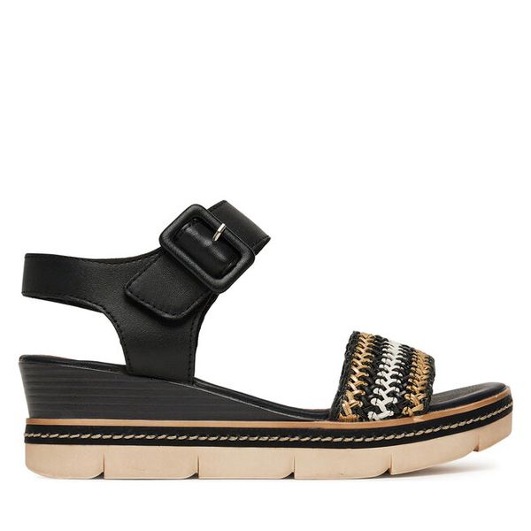 Sandały Remonte. Czarne sandały Remonte, bez wzorów, bez obcasa, na koturnie, bez zapięcia. Za 295.99 zł.