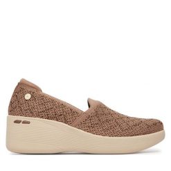 Półbuty Skechers. Brązowe półbuty wsuwane Skechers, bez wzorów, bez obcasa, na koturnie. Za 339.99 zł.