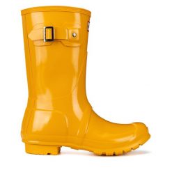 Kalosze Hunter. Żółte kalosze Hunter, bez wzorów, bez zapięcia. Za 349.99 zł.