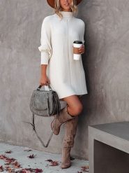 Milan Kiss Sukienka dzianinowa w kolorze kremowym rozmiar: XL. Brązowe sukienki Milan Kiss, na co dzień, xl, bez wzorów, z dzianiny, bez kołnierzyka, bez ramiączek, mini, proste. Za 165.99 zł.