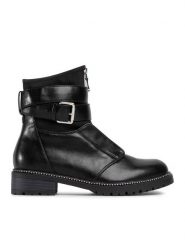 DeeZee Botki WS5169-01 Czarny. Czarne botki DeeZee, bez wzorów, ze skóry, bez obcasa, na płaskiej podeszwie, bez zapięcia. Za 119.99 zł.
