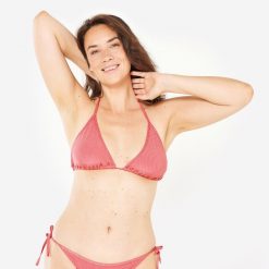 Góra kostiumu kąpielowego surfingowego damska Olaian Mae. Czerwone bikini OLAIAN, bez wzorów, z elastanu, sportowe. W wyprzedaży za 29.99 zł.