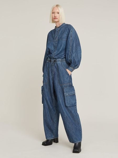 G-Star Kombinezon dżinsowy w kolorze niebieskim rozmiar: M. Niebieskie kombinezony G-Star, m, bez wzorów, z bawełny, retro, bez kołnierzyka, bez ramiączek. Za 377.74 zł.