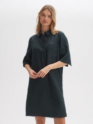 OPUS Lniana sukienka w kolorze antracytowym rozmiar: 38. Czarne sukienki Opus, bez wzorów, ze lnu, bez kołnierzyka, bez ramiączek, mini. Za 154.07 zł.