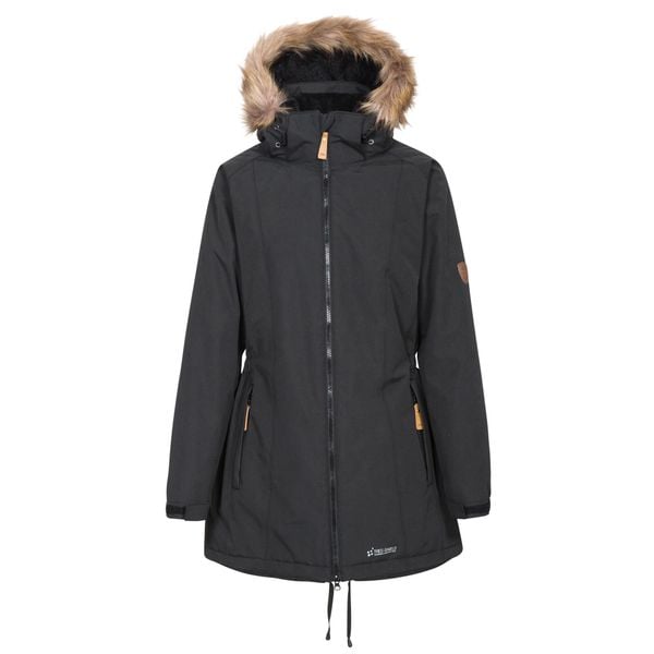 Kurtka Parka Damska Z Długimi Rękawami. Czarne płaszcze Trespass, xs, bez wzorów, z futra, z kapturem. Za 165.99 zł.