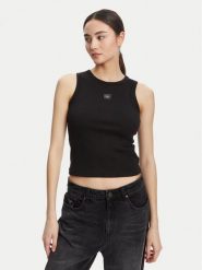 Calvin Klein Jeans Top LV047C201G Czarny Slim Fit. Czarne topy Calvin Klein Jeans, l, bez wzorów, z bawełny, bez kołnierzyka, bez ramiączek. Za 99.99 zł.