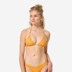 Góra kostiumu kąpielowego damska Decathlon Mae Keyshot. Brązowe bikini Decathlon, bez wzorów, z elastanu, sportowe. Za 39.99 zł.