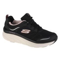 Buty sportowe Sneakersy damskie, Skechers D'Lux Walker. Czarne buty treningowe Skechers, bez wzorów, z materiału, przed kostkę, bez zapięcia, trekkingowe. Za 369.99 zł.