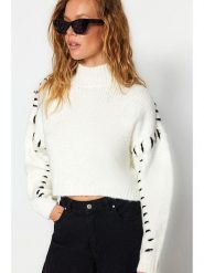 Trendyol Sweter w kolorze kremowym rozmiar: M. Brązowe swetry Trendyol, m, bez wzorów, ze splotem, bez ramiączek. Za 100.52 zł.