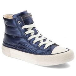 Granatowe Trampki Tommy Hilfiger Modne Pikowane Buty Damskie. Niebieskie trampki Tommy Hilfiger, bez wzorów, z materiału, sportowe, bez zapięcia. Za 319.00 zł.