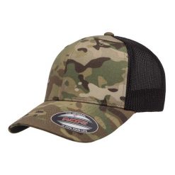 Czapka Z Daszkiem Camo Mesh Trucker Cap. Brązowe czapki z daszkiem FLEXFIT, bez wzorów, z meshu, sportowe. Za 87.99 zł.