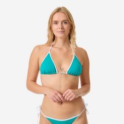 Góra kostiumu kąpielowego damska Decathlon Mae. Zielone bikini Decathlon, bez wzorów, z elastanu, sportowe. Za 39.99 zł.