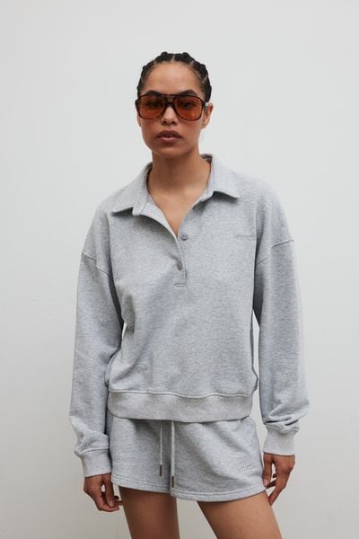 Bluza damska z kołnierzem w kolorze GREY MELANGE - EXPLORE. Szare bluzy Marsala, m, bez wzorów, z bawełny, eleganckie, bez ramiączek, bez kaptura. Za 339.90 zł.