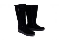 RIEKER TEX Y4470-00 black, kozaki damskie. Czarne kozaki Rieker, na zimę, bez wzorów, ze skóry, bez obcasa, na koturnie, bez zapięcia. Za 449.90 zł.