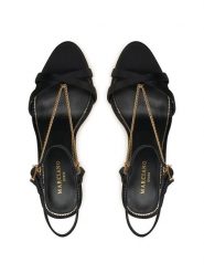 Guess Sandały 4BGZ31 7232A Czarny. Czarne sandały Guess, z aplikacjami, z materiału, bez obcasa, na szpilce, bez zapięcia. Za 859.99 zł.