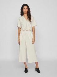 Vila Kuloty w kolorze kremowym rozmiar: 40. Brązowe spodnie materiałowe Vila, bez wzorów, z materiału, z podwyższonym stanem. Za 82.64 zł.