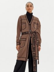 KARL LAGERFELD Kardigan 240W2020 Beżowy Regular Fit. Brązowe swetry KARL LAGERFELD, s, bez wzorów, z bawełny, bez ramiączek. Za 1,299.00 zł.