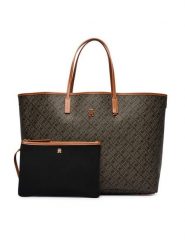 Tommy Hilfiger Torebka Th Monoplay Maxi Tote Le AW0AW18850 Czarny. Czarne torebki klasyczne Tommy Hilfiger, bez wzorów, ze skóry, bez dodatków. Za 949.99 zł.