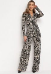 Czarno-Beżowa Rozkloszowana Midi Sukienka z Materiałowym Paskiem w Modny Print Zamipa. Czarne sukienki Born2be, s, bez wzorów, z elastanu, bez kołnierzyka, bez ramiączek, midi, rozkloszowane. W wyprzedaży za 93.49 zł.