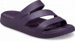 Klapki Dla Dorosłych Crocs Getaway Strappy. Fioletowe klapki Crocs, bez wzorów, z materiału, bez obcasa, bez zapięcia. Za 139.99 zł.