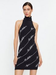 ROTATE Sukienka dzianinowa Sequin Logo 110112100 Czarny Slim Fit. Czarne sukienki ROTATE, bez wzorów, z bawełny, bez kołnierzyka, bez ramiączek. Za 589.99 zł.