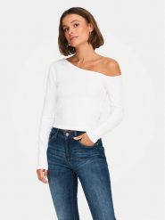 ONLY Bluzka Live Love 15344398 Biały Slim Fit. Białe bluzki ONLY, m, bez wzorów, z bawełny, bez kołnierzyka, bez ramiączek. Za 69.99 zł.