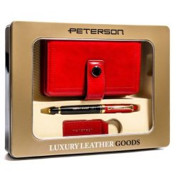 Stylowy zestaw prezentowy portfel z RFID, brelok i długopis – Peterson. Portfele Peterson, bez wzorów, ze skóry ekologicznej. Za 119.99 zł.