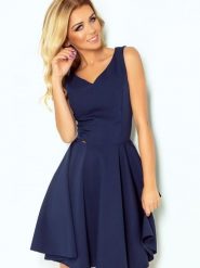 Sukienka Model 114-7 Navy - Numoco. Niebieskie sukienki NUMOCO, l, bez wzorów, z elastanu, wizytowe, bez kołnierzyka, plus size, bez ramiączek, rozkloszowane. Za 245.08 zł.